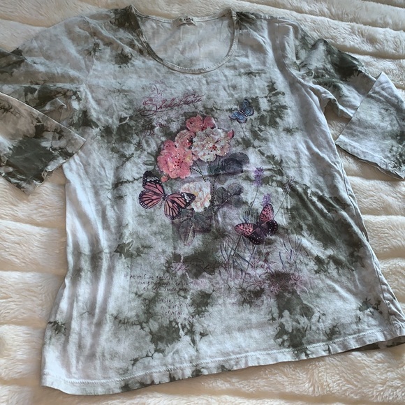 Cactus Shakespeare jewelled butterflies green tie dye shirt L - Picture 10 of 10